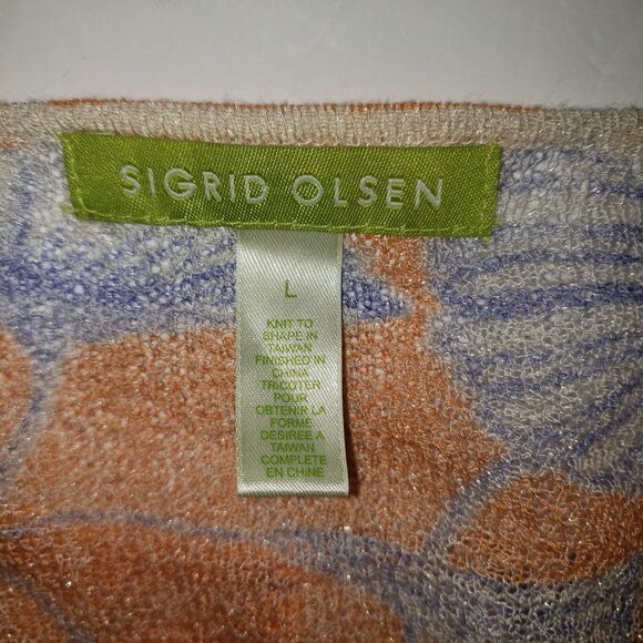 SIGRID OLSEN Orange and Purple Floral Mesh Layered Blouse Womens Size Large - Picture 3 of 10